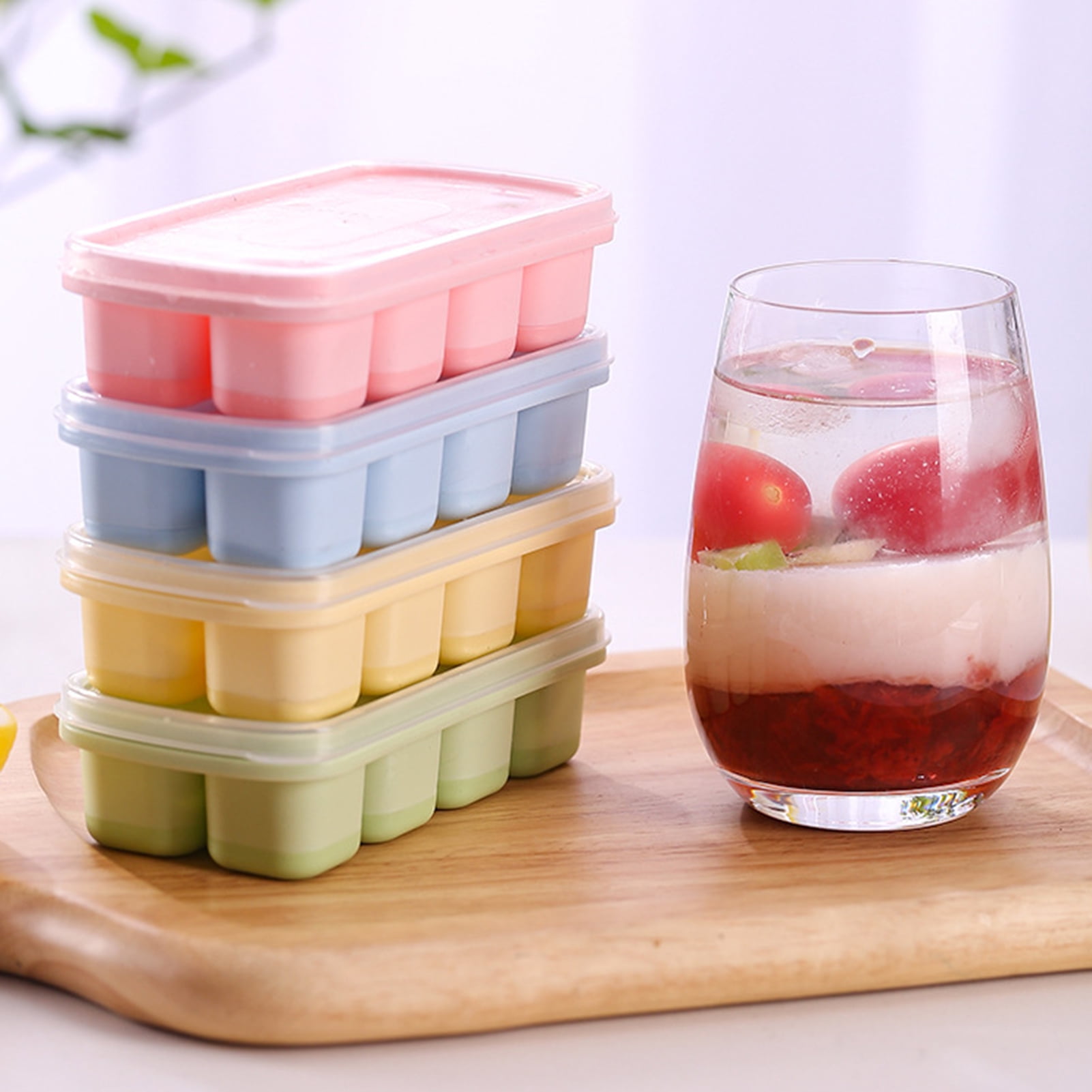 Yeeco Mini Ice Cube Trays 4 Packs, 5.6”×2.8”×1.4” Small Ice Cube Tray,  Silicone Ice Cube Trays with Lid 8 Cubes, Easy-release Ice Cube Trays for  Mini
