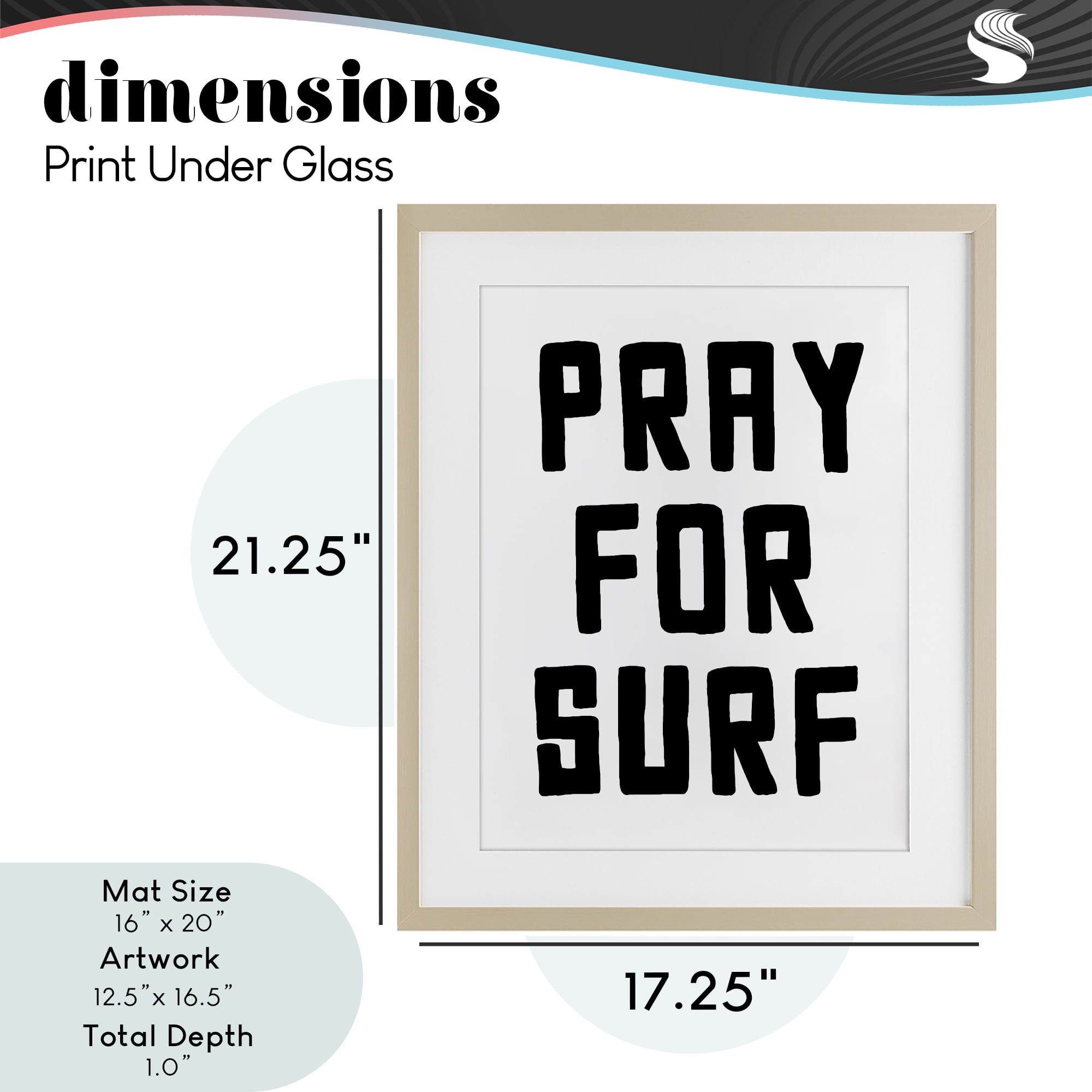 Pray For Surf Simple Sentiment Birch Framed Print Under Glass, design by Lettered and Lined