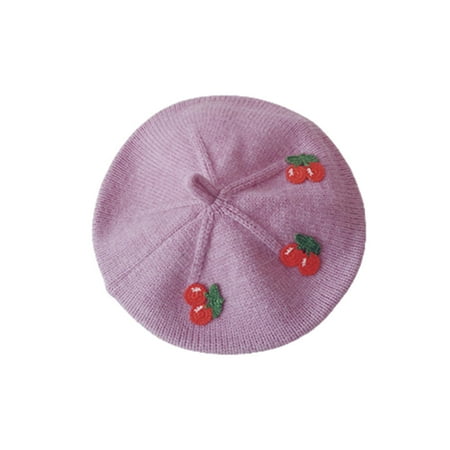 

PEACNNG Baby Girls Cherry Patch Beret Hat Newborn Knitted Beanie Candy Colors Infant Berets Winter Autumn Warm Cap Hats Painter Hat