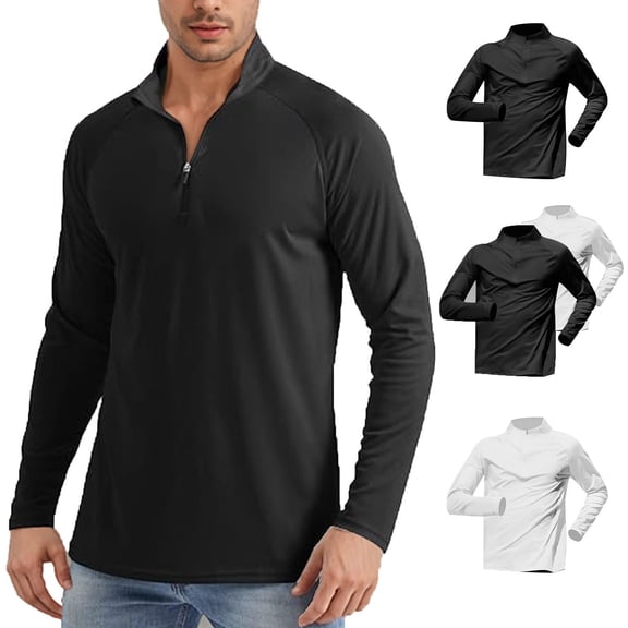 Hvyesh Men's Long Sleeve Athletic Shirts Quarter Zip Running T-Shirts Slim Fit Workout Gym Muscle Tshirt