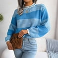 thumbnail image 4 of hotojiny Womens Fall Sweaters Fashion Striped Crew Neck Knit Pullover Casual Loose Long Sleeve Tops Streetwear S-L, 4 of 7