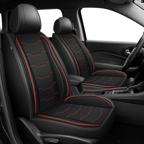 AOMSAZTO Seat Covers Fit for Nissan Pathfinder 2011-2024 Car Seat Covers Full Set 5 Seats Faux Leather Car Seat Cushion Protector (Black & Red)