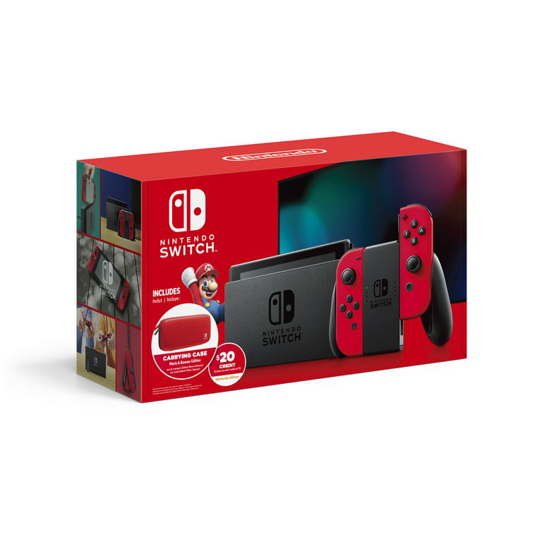Nintendo Switch Bundle with Red Joy-Con, $20 Nintendo eShop Carrying Case - Walmart.com