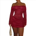 thumbnail image 2 of Vestido Ceñido Al Cuerpo para Mujer, de Transparente con Volantes, Brillante, Acampanado, de Larga, Ideal para Salir A Clubes Nocturnos Y2K. Vino Tinto M, 2 of 7