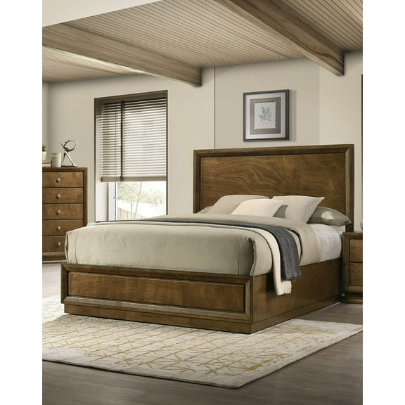 Transitional Style Walnut 1pc Queen Size Bed Engineering Wood Bedroom Furniture High Headboard