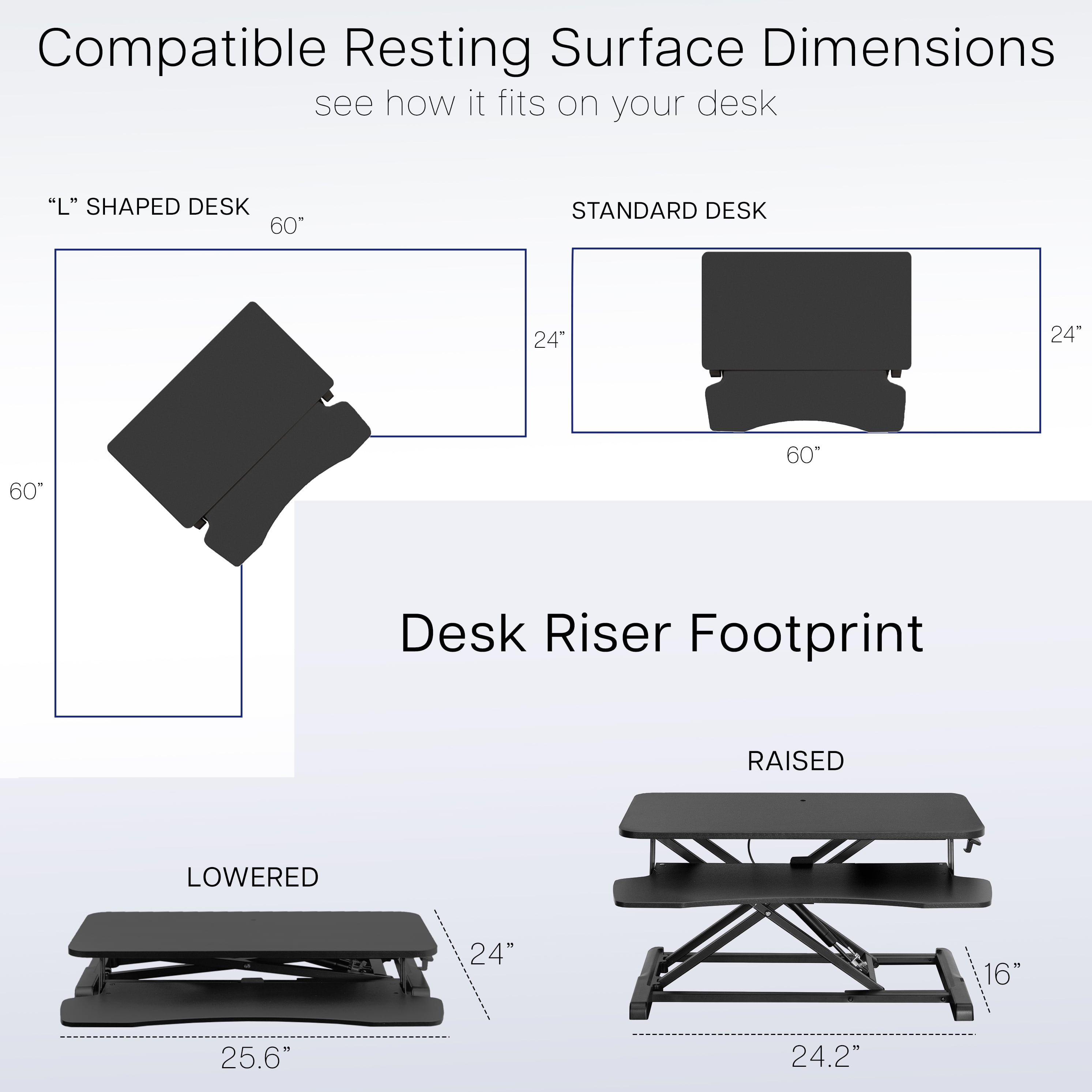 VIVO Black 26" Height Adjustable Standing Desk Monitor Riser Sit Stand Tabletop