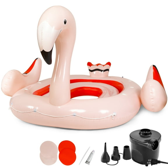 Topbuy 6-Person Inflatable Bird Island Party Flamingo Floating Island With Electric Pump