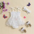 thumbnail image 3 of Baby Girl Summer Outfit Tie-up Spaghetti Strap Pleated Butterfly Tulle Romper Dress Bodysuit with Hairband Cute Birthday Clothes, 3 of 7