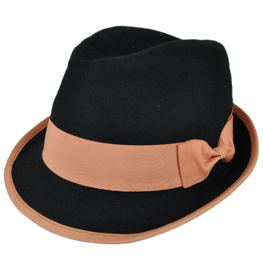 Fedora Black Orange Bow Womens Diamond Top Trilby Gatsby Small Medium