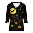 thumbnail image 4 of PNTUTB Women's Fashion Halloween Printed 3/4 Sleeve Tops V Neck Tops Basic Tees Comfortable Blouse, 4 of 6