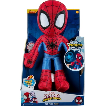 Marvel Spidey and His Amazing Friends Web Flash Spidey Plush - 9-Inch Plush with Light Up Signal - Toys Featuring Your Friendly Neighborhood Spideys - Great Gift for Kids, Boys & Girls