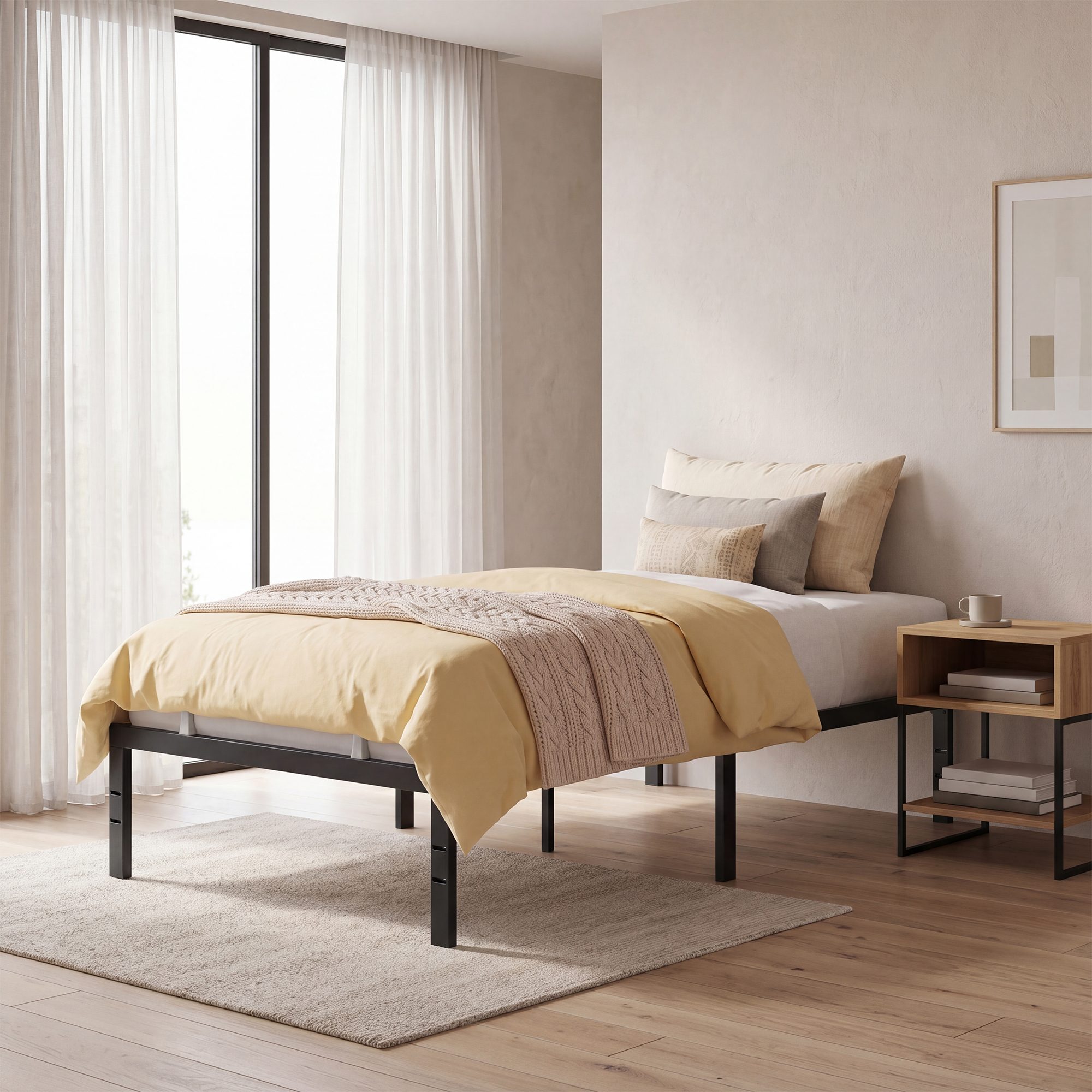 Ledrem Twin Platform Bed, 14-Inch Metal Frame, 550 lb Capacity photo 6