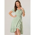 thumbnail image 2 of Unique Bargains Robe Midi à Manches Courtes à Volants Col en V avec Nœud Floral Vert TP, 2 of 6