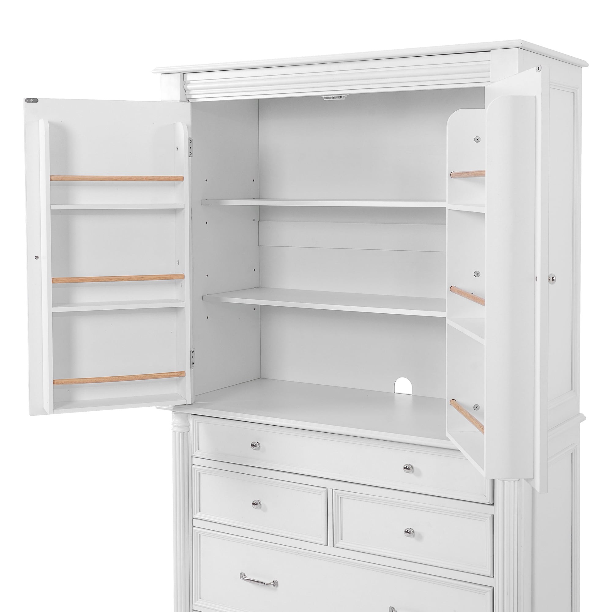 Euroco Freestanding Large Kitchen Pantry , 43.3x20x77.3inch Tall Storage Cabinet Cupboard with 6 Door Shelves, 2 Adjustable Shelves and 5 Drawers,White