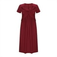 thumbnail image 5 of Blmnix Holiday Party Dresses for Women Fit & Flare Pleated Elegant Skirt Red V-Neck Short Sleeve Wedding Guest Dress,M, 5 of 7