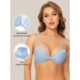 thumbnail image 3 of Deyllo Women's Plunge Super Padded Push Up Underwire T Shirt Bra, Blue Embroidery 38D, 3 of 8
