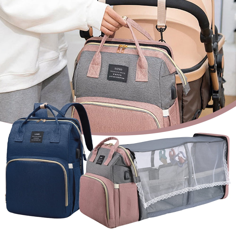 8-in-1 Travel Diaper Bag Backpack with Changing Station, Mosquito Net & Toy Bar - Waterproof, Large Capacity for Baby Girl/Boy