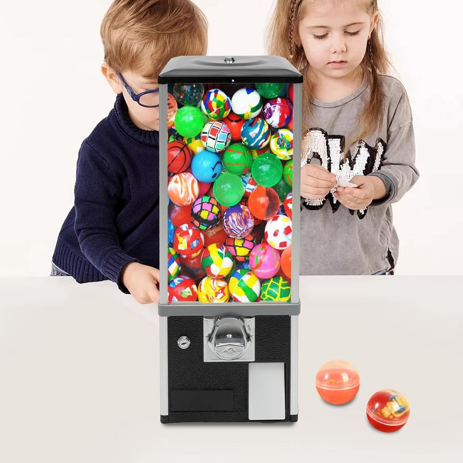 Vending Machine, 25 Cents Commercial Candy Gumball Machine, Huge Load Capacity Gumball Bank, Vending Machine for 700-800 Coins, Perfect for Game Stores and Retail Stores Modern Style (Black)
