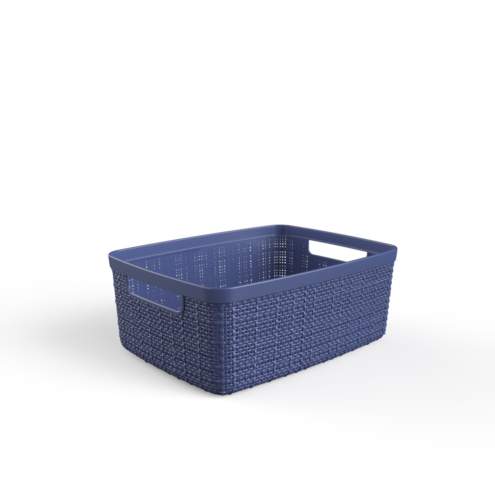 Curver Jute Basket, Small Resin Storage Bin, Blue