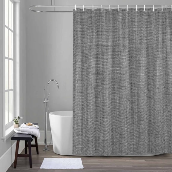 Dark Grey Linen Shower Curtain for Bathroom Decor, Farmhouse Pure Color Country Farm Waterproof Fabric Shower Curtain, 60"x72" Set with 12 Hooks