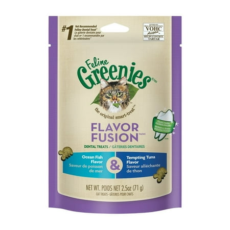 Greenies Feline Flavor Fusion Dental Cat Treats, Ocean Fish and Tempting Tuna Flavors, 2.5 oz. (Best Cat Dental Treats)