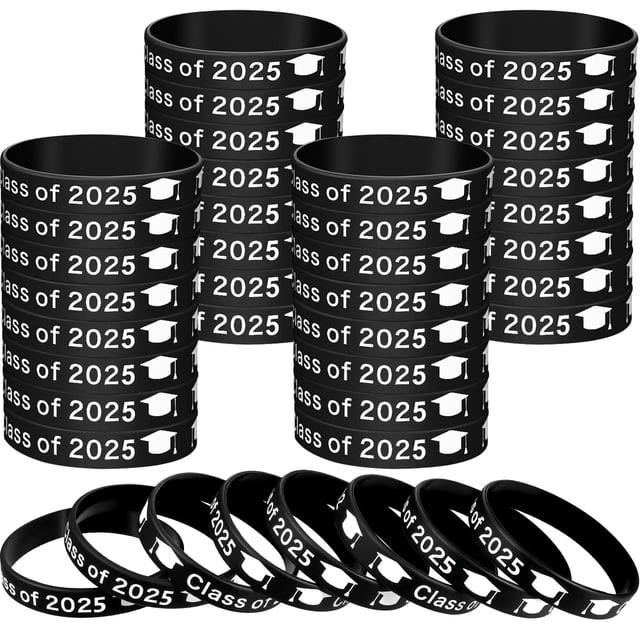 Pulseras de goma de graduación Skylety Class de 2025 x 48 pulgadas, color negro