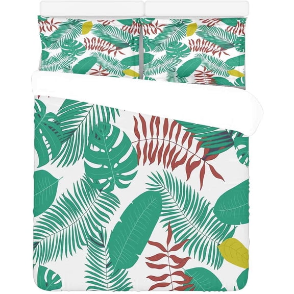 FMSHPON 3 Piece Bedding Set Tropical Leaves Twin Size Duvet Cover with 2 Pillowcase for Home Bedding Room Decoration