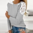 thumbnail image 2 of JGGSPWM Women's Crochet Shoulder Solid Pullover Fancy Tops Crew Neck Blouse Long Sleeve T-shirts Casual Print Shirts Casual Printed Tees Gray S, 2 of 5