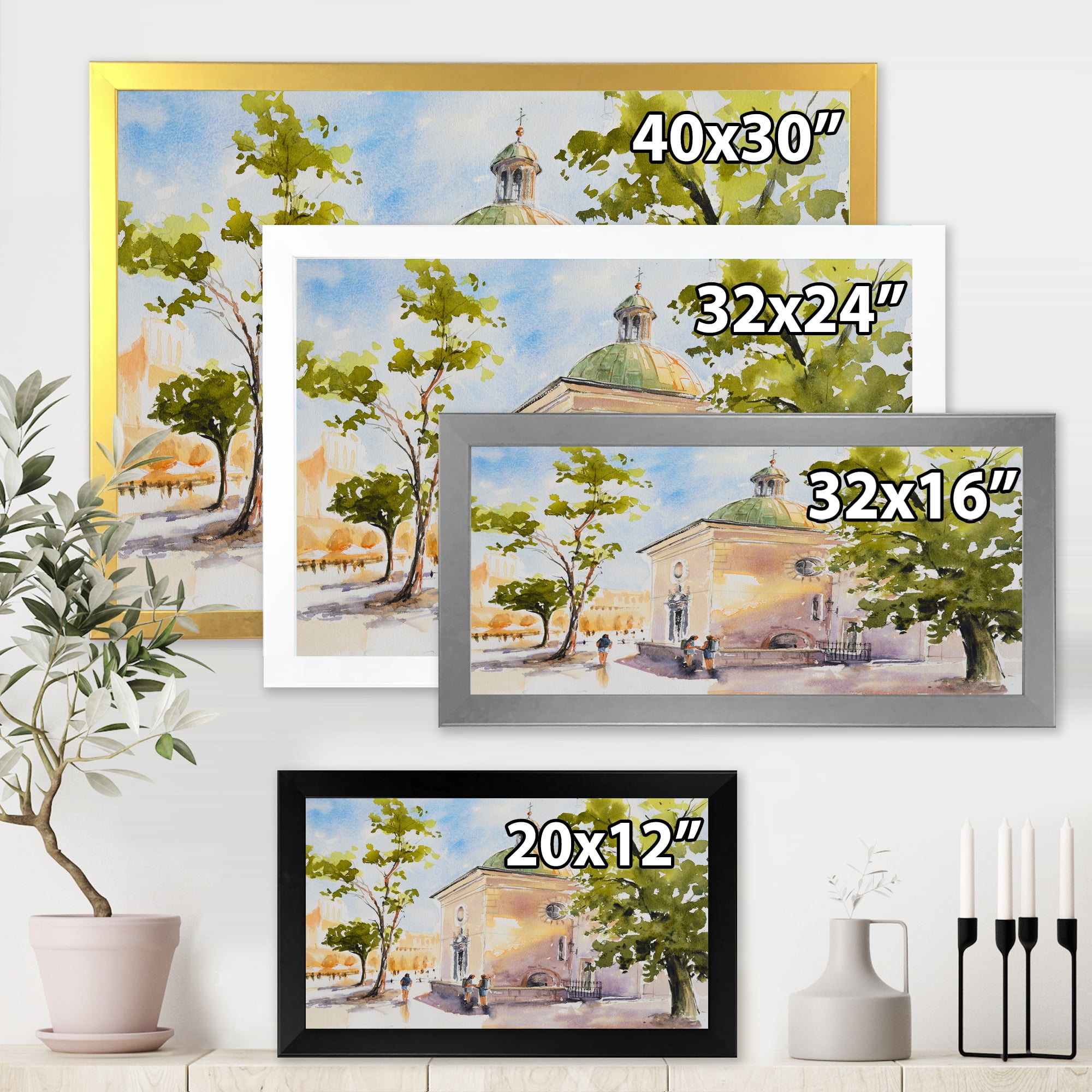 Designart 'People At Rustic Church In The Village' Country Framed Art Print
