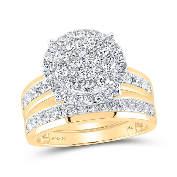 14K Yellow Gold His Hers Round Diamond Cluster Matching Wedding Set 1-7/8 Cttw, Womens Size: 5-10, Mens Size: 7-13