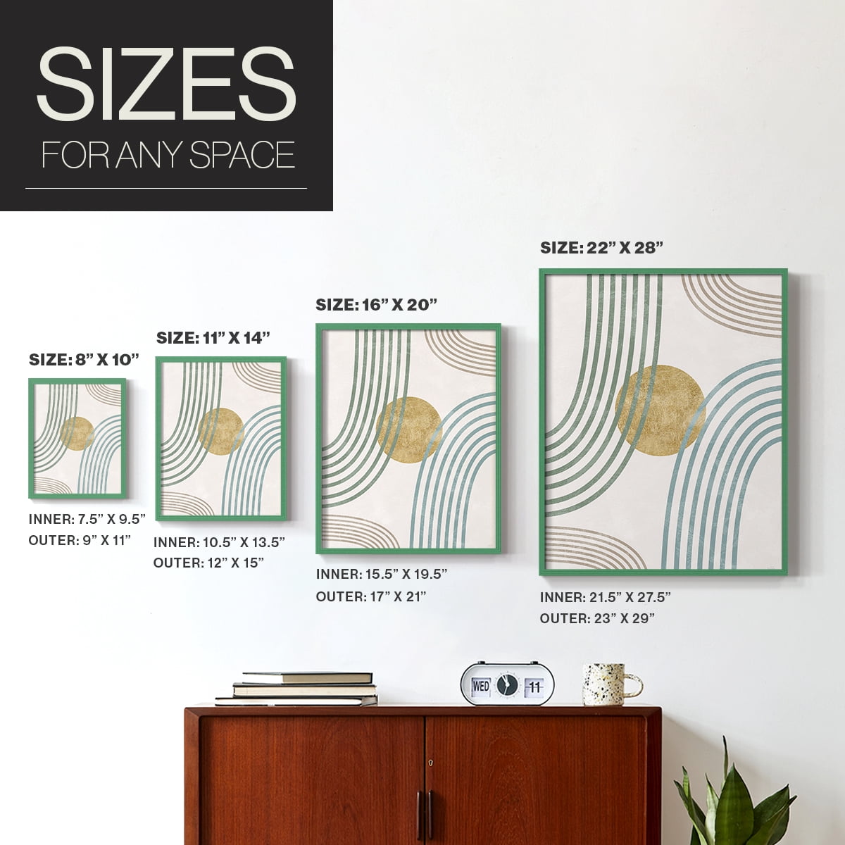 Modern Flow in Green Solid Wood 8 x 10 Framed Print