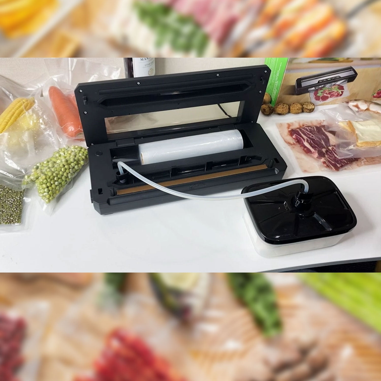 Food Vacuum Sealers Machine with Cutter, 80Kpa Food Sealer Vacuum Sealers  with Food Storage Vacuum Rolls Bags Hose Attachment for Sealing Jars, Sous  Vide, Freeze Meats 