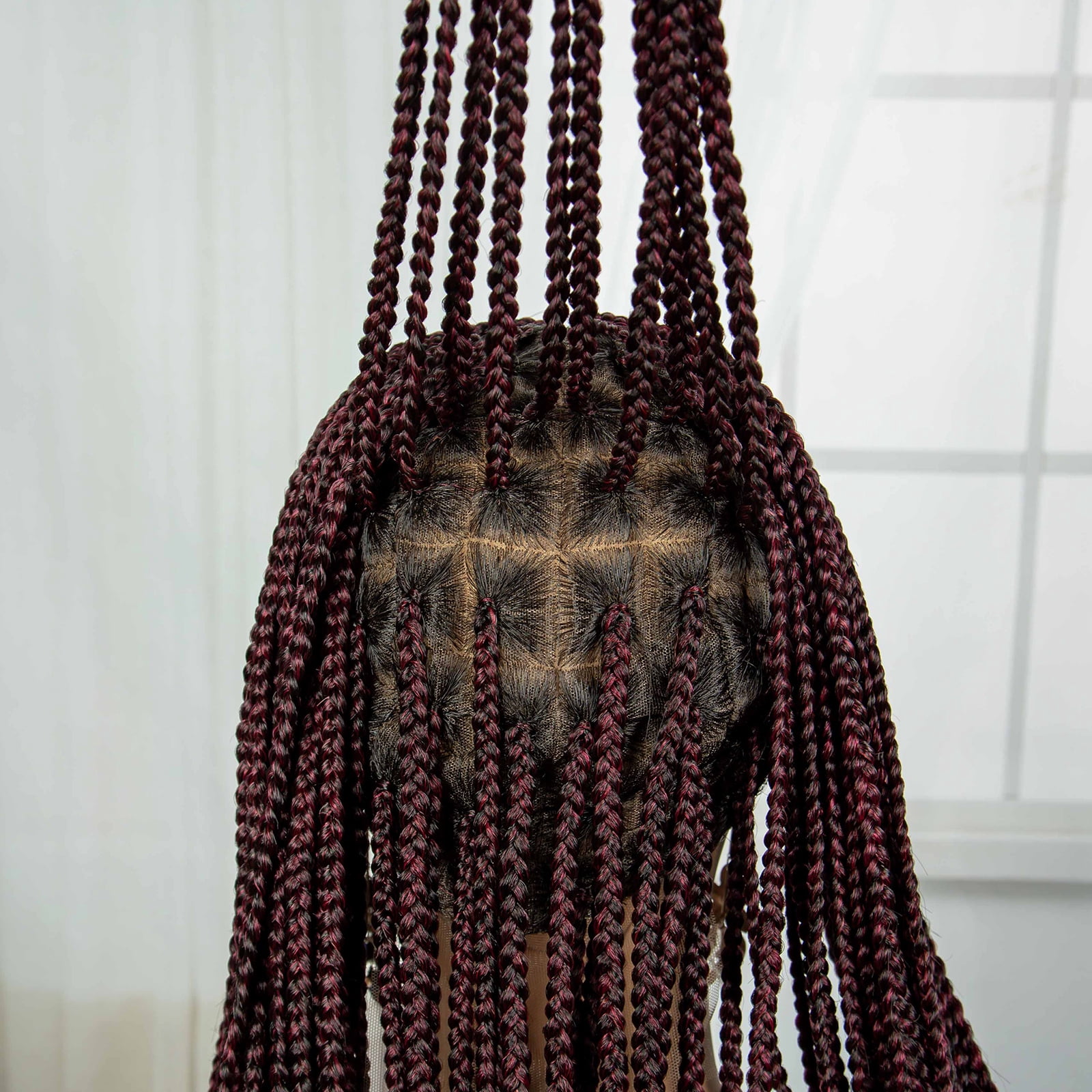 Braided Wigs for Black Women Synthetic Full Lace Front Wigs Square Knotless Box Braided Wigs Lightweight Cornrow Braid Braiding Hair Wigs (1B/BUG Color)
