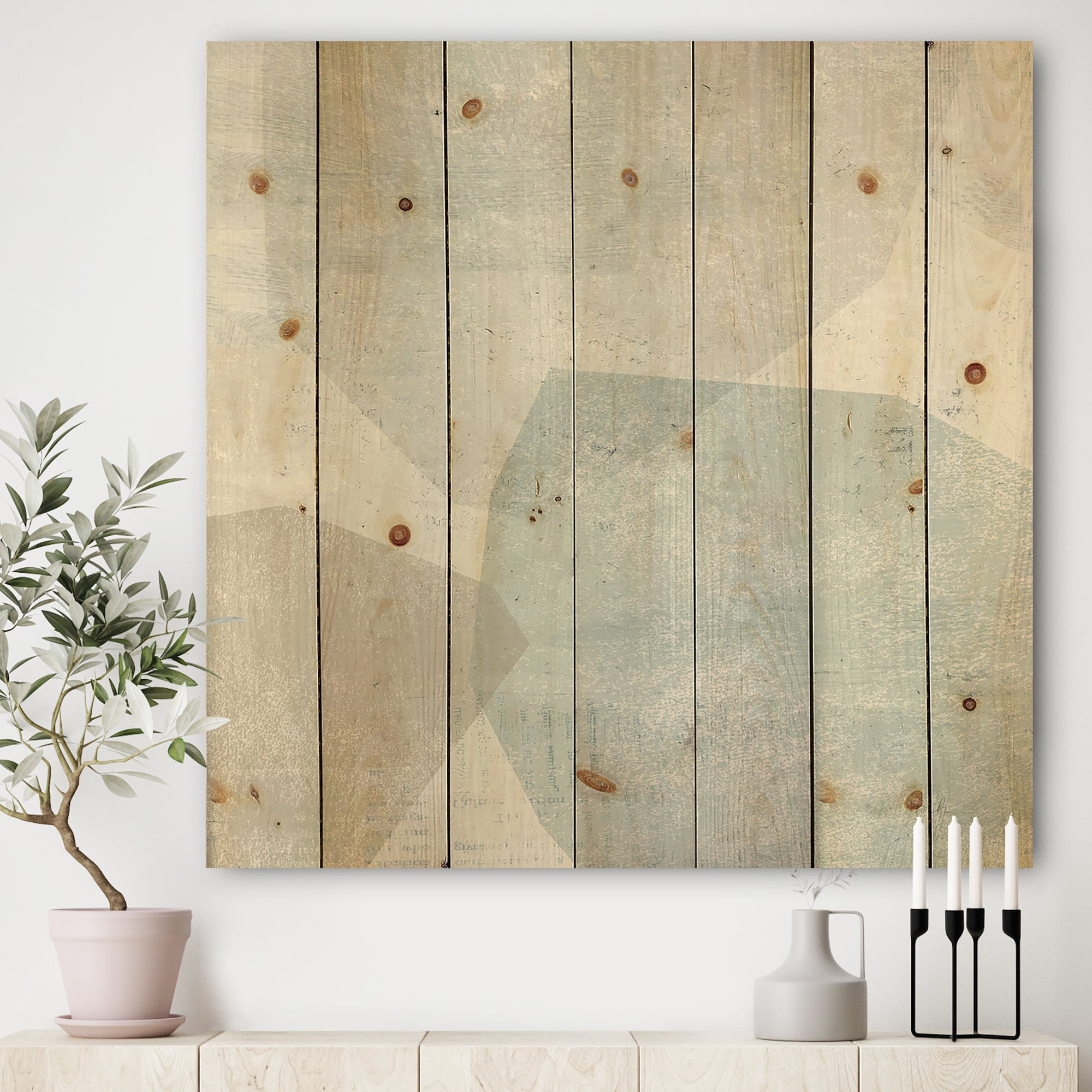 Designart 'Grey and White Collage II' Modern & Contemporary Print on Natural Pine Wood