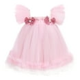 thumbnail image 2 of IDOPIP Toddler Baby Girls Sequins Bow Tie Tutu Dress Rainbow Ruffle Tulle Princess Dress with Headband, 2 of 7