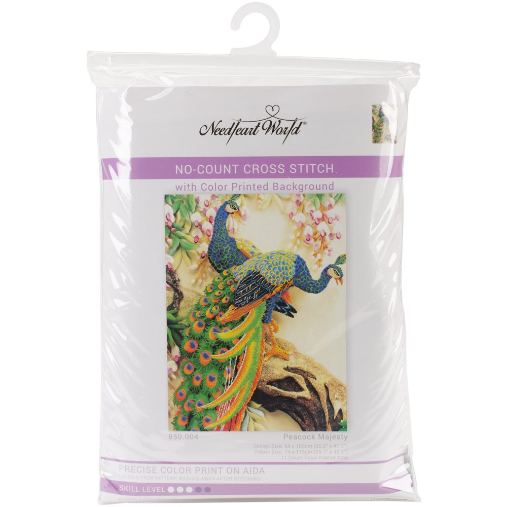 Needleart World No Count Printed Cross Stitch Kit 29"X45"Peacock