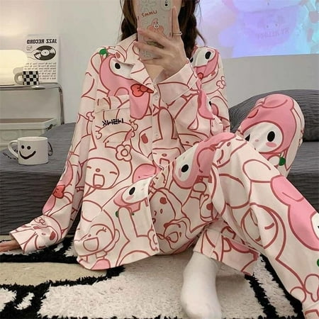 

Sanrio Hello Kitty Cinnamoroll Pajamas Female Autumn Sweet Loose Leisure Long Sleeved Cute Cartoon Anime Kuromi Home Wear Suit