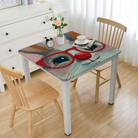 HAOXIT Cute Sloth Square Fitted Tablecloth Animal Pink Grey Elastic Edge Tablecloth Waterproof Oilcloth Table Cover 52*52