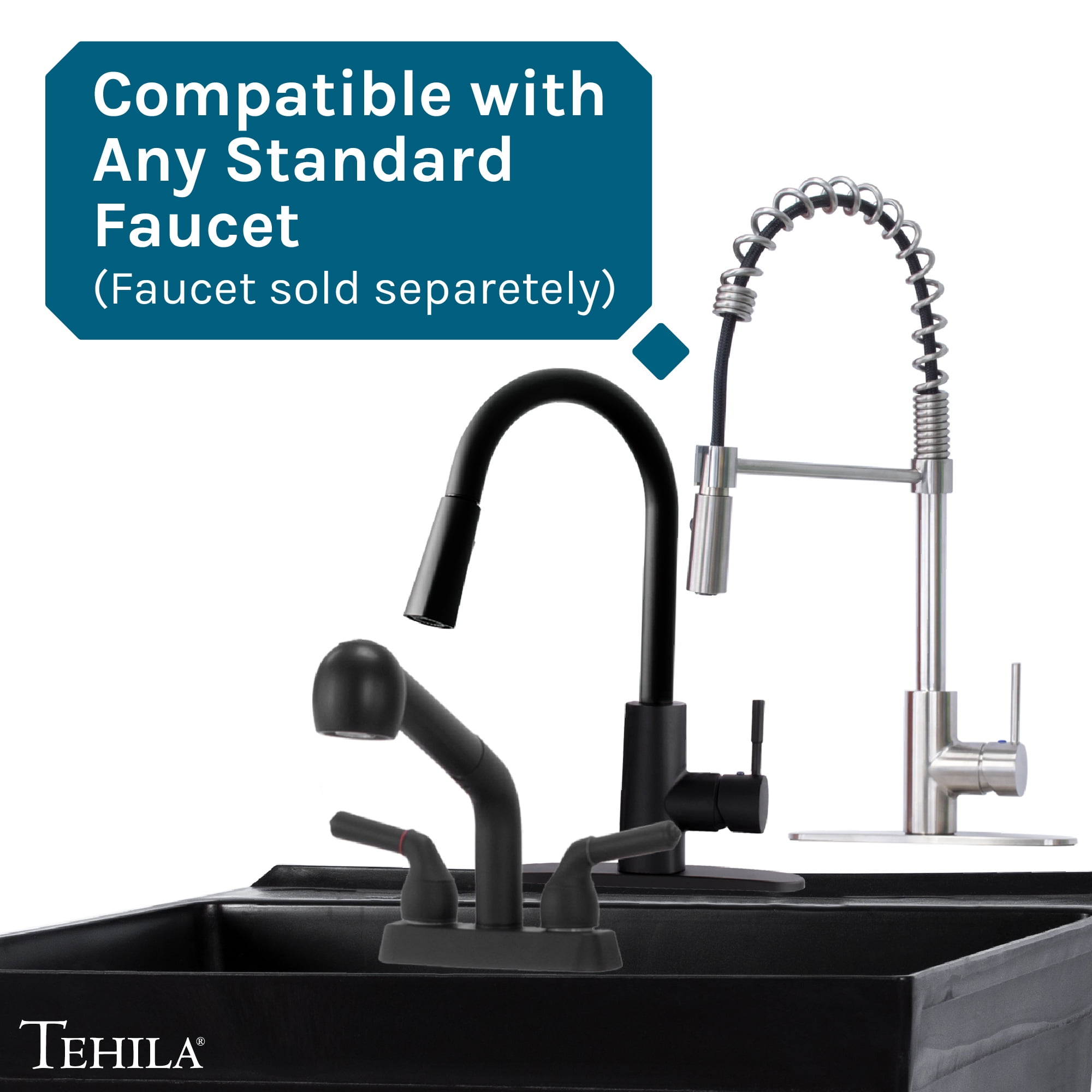 Tehila Wall Mounted Black Utility Sink with Drain Assembly Kit