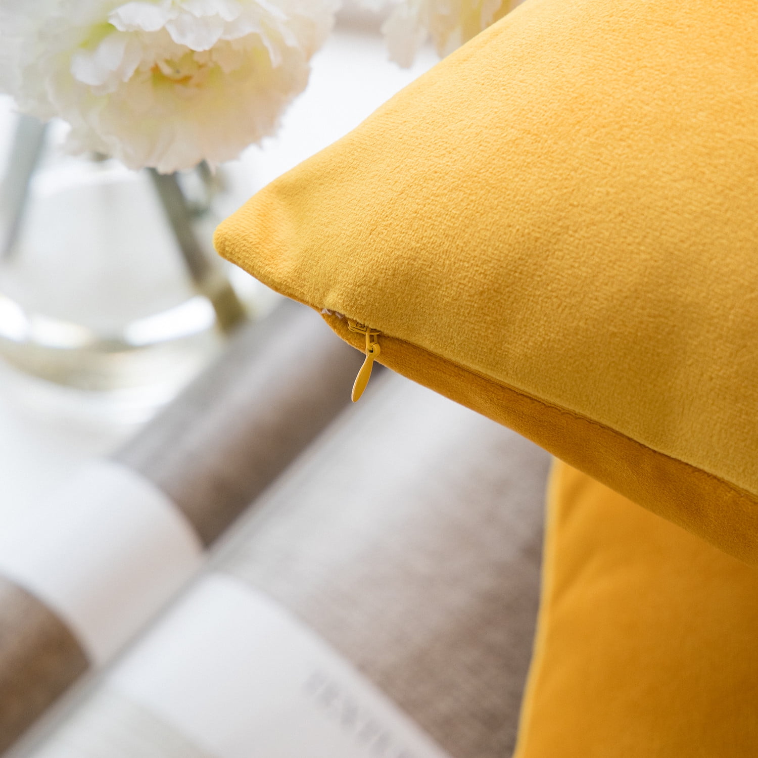 Phantoscope Soft Silky Velvet Series Square Decorative Throw Pillow Cusion for Couch, 18" x 18", Honey, 2 Pack