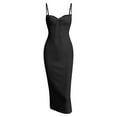 thumbnail image 3 of ZAFUL for Women Prom Dress or Cocktail Dress Evening Part Dress Lace Trim Ribbed Ruched Tie Collar Midi Dress Black M, 3 of 6