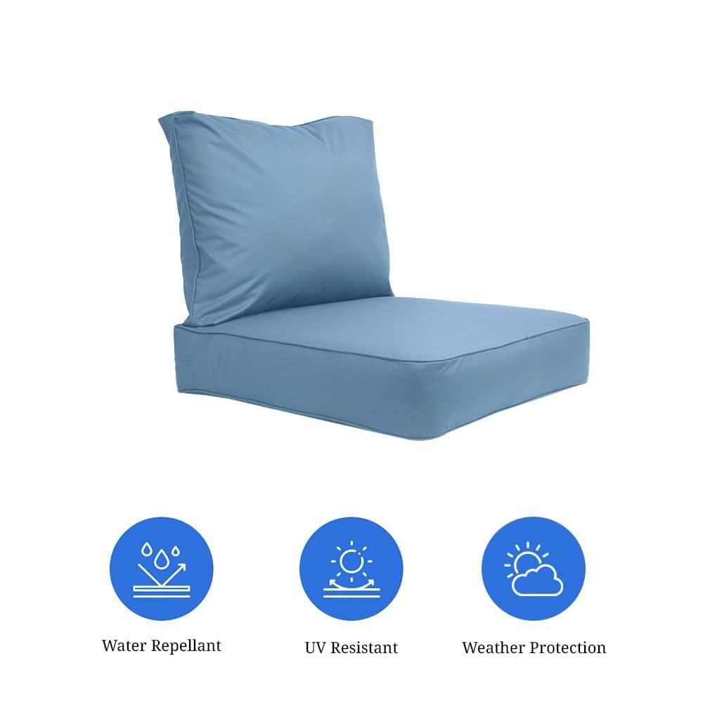 Covers & All Outdoor Seat Cushion Set (Seat + Back) for Patio Furniture, Pack of 2, Water Repellant Replacement Chair Cushions (Sky Blue, 28.5"x28.5"x5" Seat & 28.5"x19" Back)