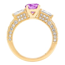2.33 ct Round Cut Simulated Alexandrite Three-Stone Engagement Ring for Women in 18K Yellow Gold