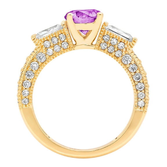 2.33 ct Round Cut Simulated Alexandrite Three-Stone Engagement Ring for Women in 18K Yellow Gold