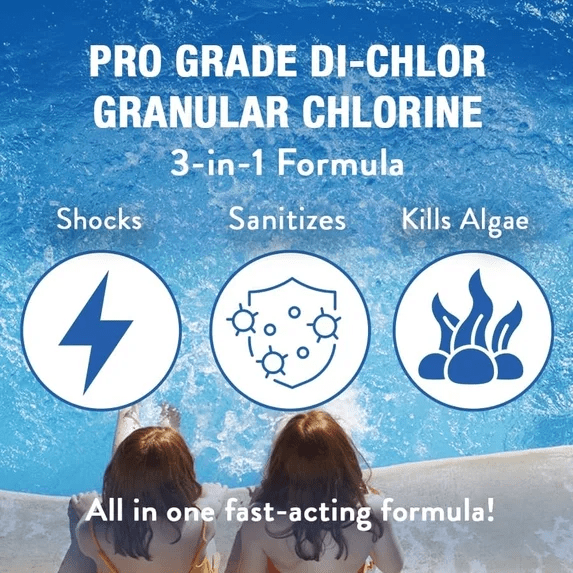 Doheny’s Di-Chlor Granular Chlorine, 10 lb Bucket, 56% Stabilized Chlorine, 99.5% Sodium Dichlor, Fast-Dissolving 3-in-1 Pool Sanitizer, Shock and Algaecide, Calcium-Free Formula