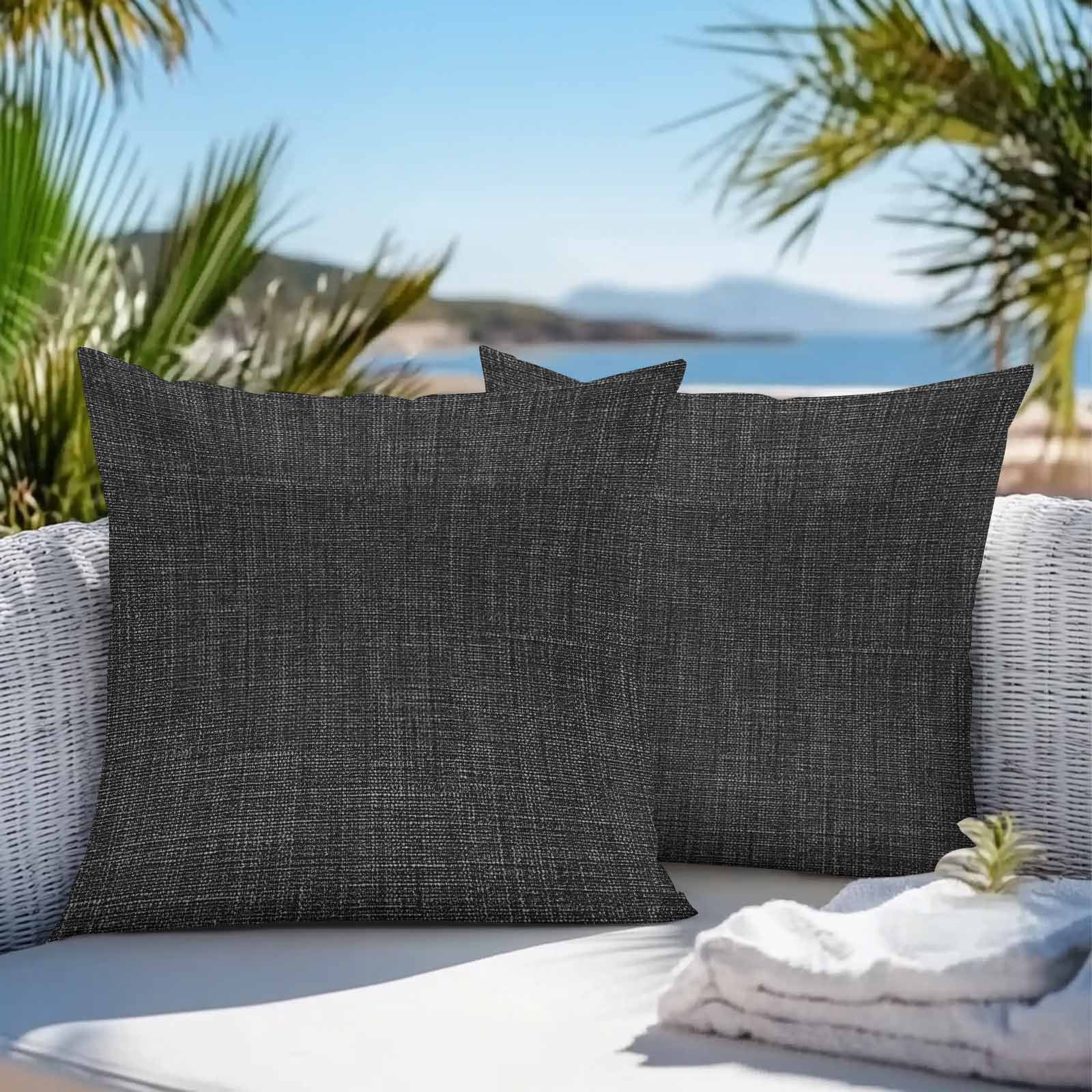 Black Throw Pillow Covers 26x26 Inch Set of 2, Farmhouse Burlap Solid Black Color Modern Linen Texture Waterproof Outdoor Pillow Covers, Decorative Cushion Pillowcases for Couch, Sofa, Bed, Patio
