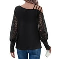 thumbnail image 5 of Xuanfei Womens Lace Patchwork Long Sleeve Strappy One Shoulder Buttons Top, 5 of 7
