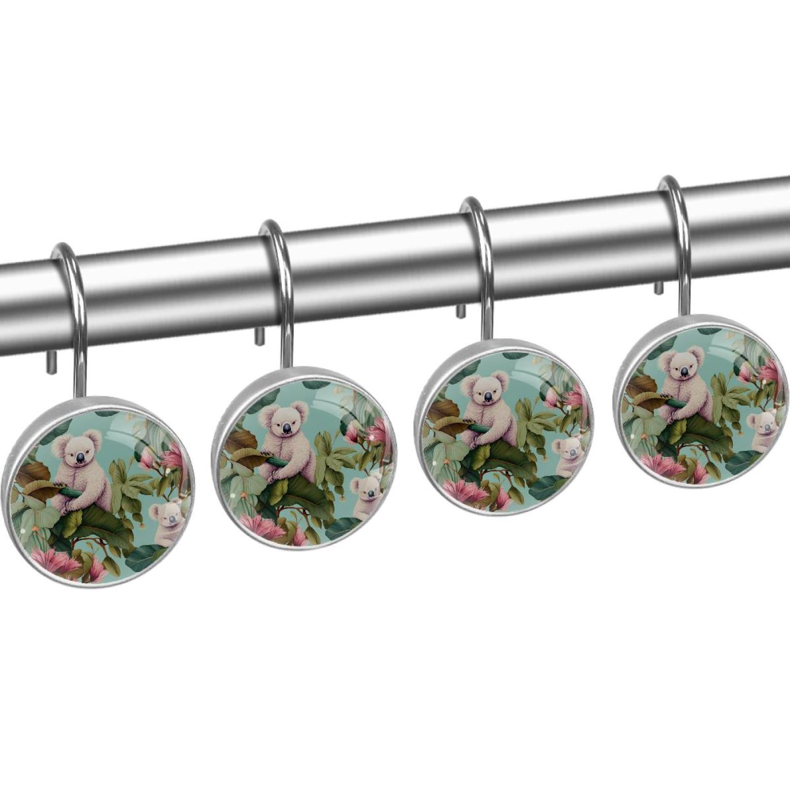 HemaKayy 12 Pcs Decorative Shower Curtain Hooks - Stainless Steel Rings for Bathroom Décor - Easy Glide & Secure Hold - Perfect Decoration for Bathroom Shower Rods - Koala Bear Animal