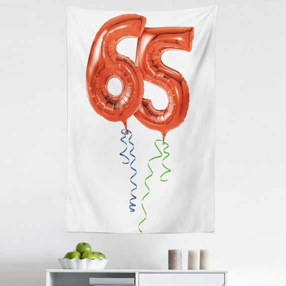 Party Tapestry, Birthday Balloons for Age 65 Joyous Cheerful Party Object Image, Fabric Wall Hanging Decor for Bedroom Living Room Dorm, 5 Sizes, Red Green Blue, by Ambesonne