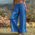 thumbnail image 2 of CheerKidz Women's Bohemian Solid Color Print Casual Pants Solid Cotton Linen Elastic Waist Wide Leg Trousers Loose Fit for Spring Summer Drawstring, 2 of 8